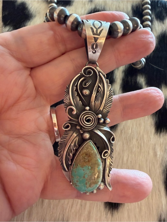 Navajo Jewelry - ❤️ Navajo Signed Jimmy Lee Royston Turquoise Sterling 20Gm Native Pendant 3.15”L
